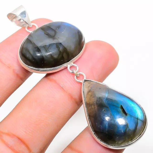 Labradorite Gemstone 925 Sterling Silver Jewelry Pendant 2.64"