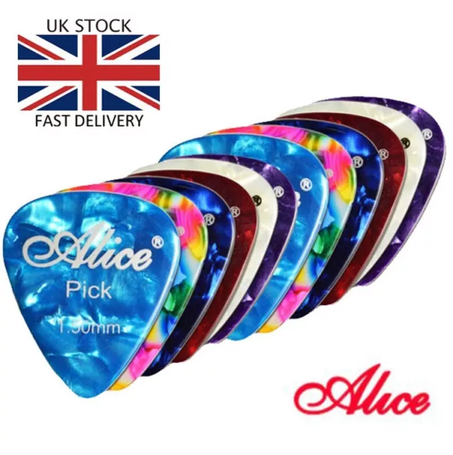 10 x Alice Celluloid Plectrums for Electric Acoustic Guitar and Bass - Colourful