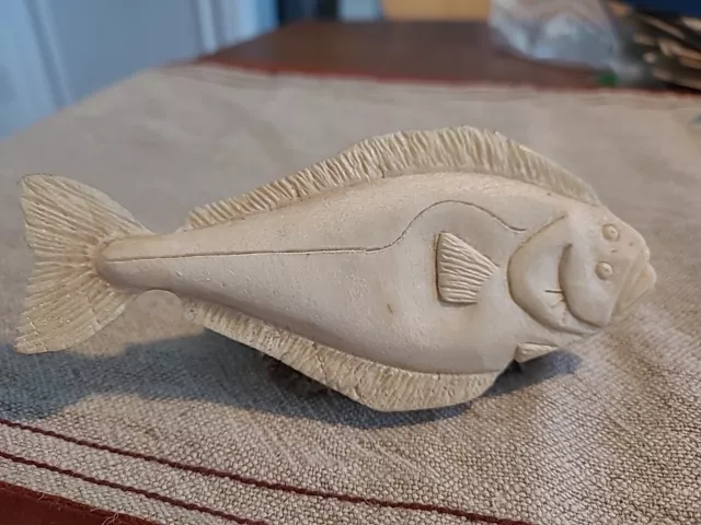 Moose Antler Carving Fish Halibut Made In Alaska 6"