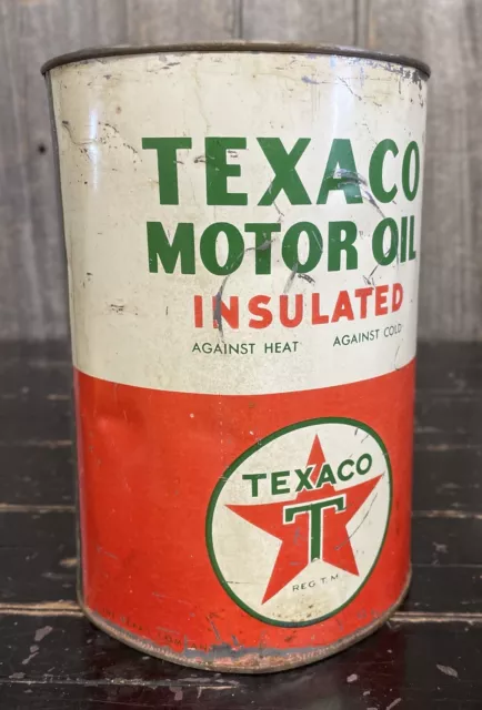 Vintage 5 Qt Texaco Motor Oil Tin Can Gas Station Red Star Advertising Sign