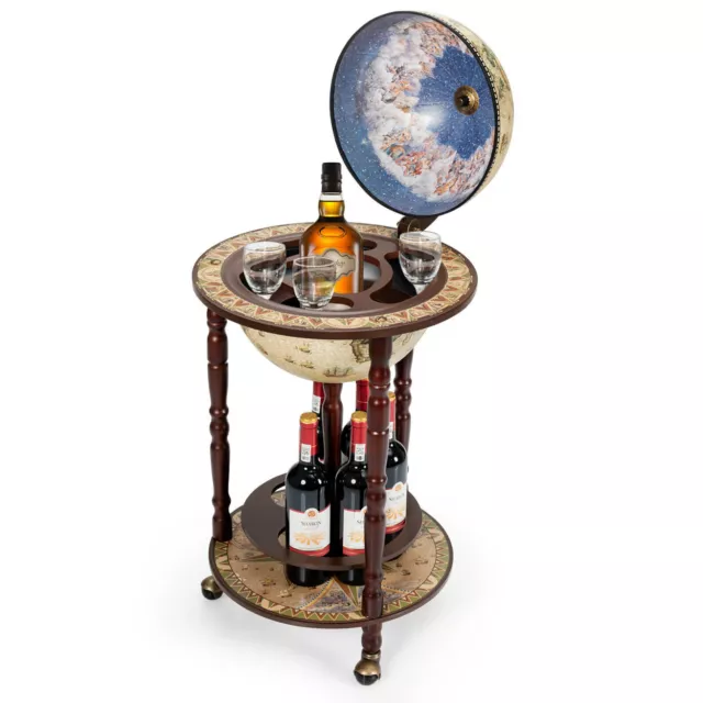 Gymax 17 Wood Globe Wine Bar Stand 16Th Century Italian Rack Liquor Bottle Shelf