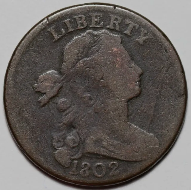 1802 Draped Bust Large Cent - With Stems - US 1c Copper Penny Coin - L43