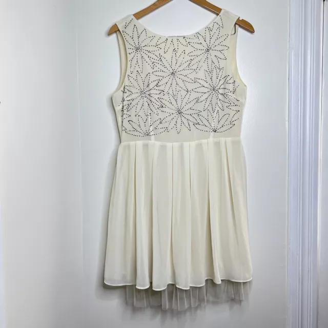 TFNC London Dress Size Large Possibly Juniors Beaded Floral Cream Sleeveless 2