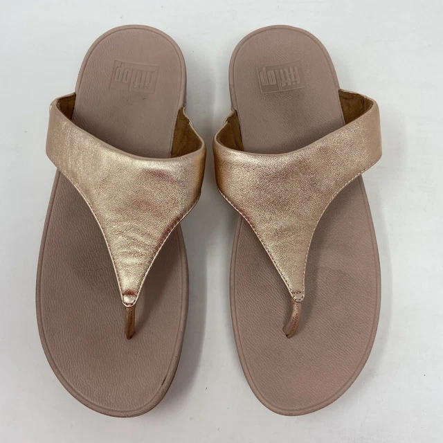 FitFlop Women's Lulu Slip On Thong Wedge Sandals Rose Gold Size 9