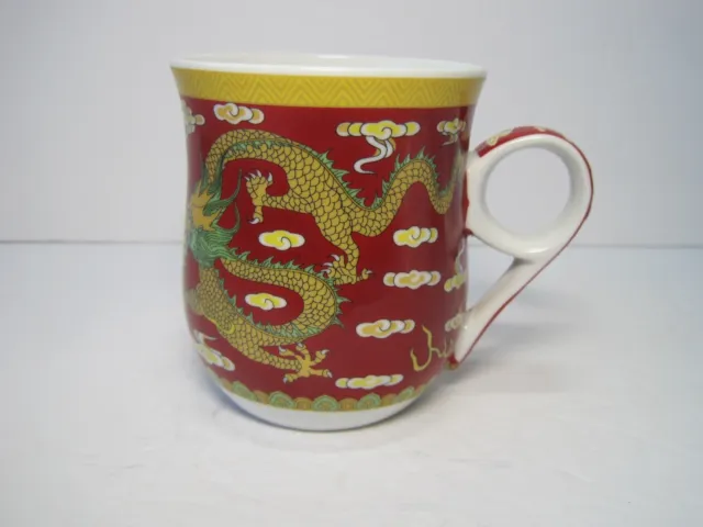 Ceramic Chinese Motif Red Gold Dragons Coffee Tea Mug