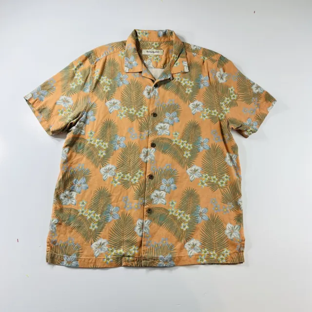 Tommy Bahama Hawaiian Shirt Orange Blue Floral 100% Silk Men’s Size Large