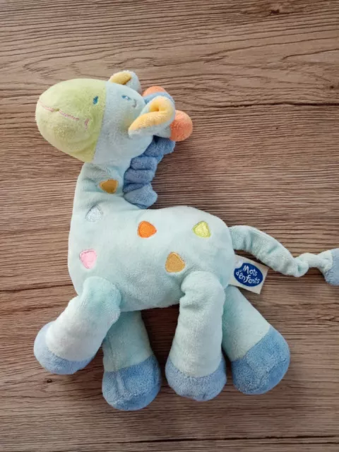 Doudou Girafe Mots d'enfants Vert Bleu Rose Jaune Orange