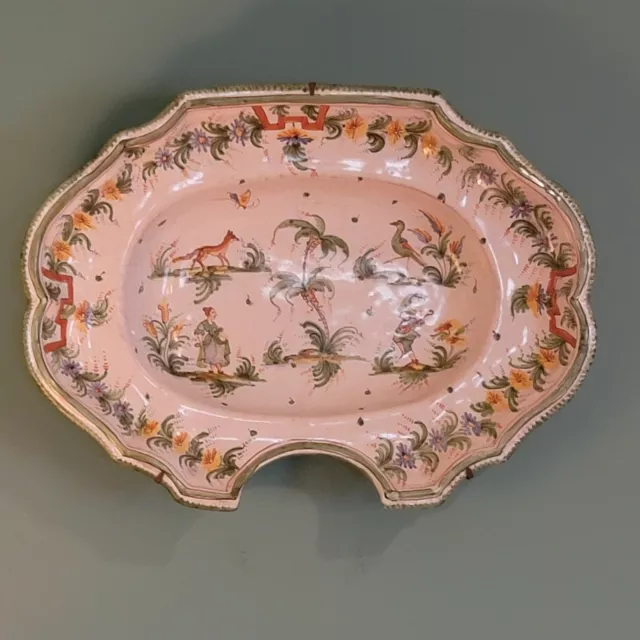 Moustiers 18th Century French Chinoiserie Tin Glazed Earthenware Barbers Bowl