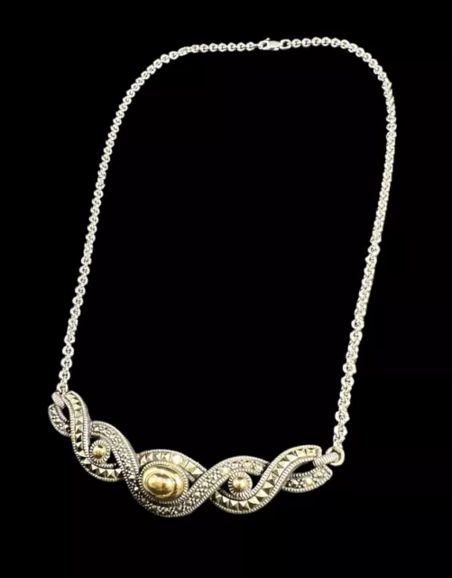 Signed Judith Jack JJ Sterling Silver 14K Yellow Gold Marcasite Necklace