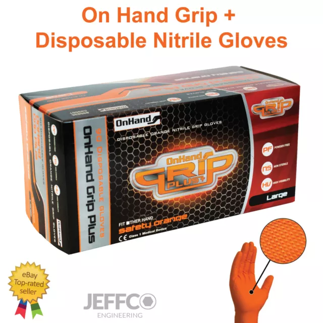 Orange Nitrile Gloves Heavy Duty Diamond Grip Disposable Latex Powder Free