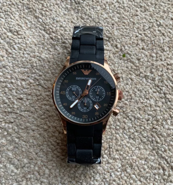 Men's black and rose gold online silicone chronograph emporio armani watch ar5905