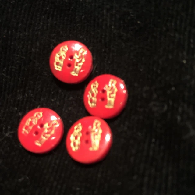 Lot de 4 Boutons Anciens en verre Rouge Motif Couple Chinois Diamètre 12mm