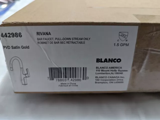 Blanco 442986 Rivana 1.5 GPM single hole bar Faucet, Satin Gold, New- $447