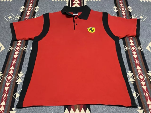 2002 FERRARI Mens Polo Shirt Red Cotton Sz M Logo Collared Shirt ZW