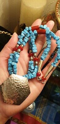 Heavy Vintage Turquoise red glass Solid Silver 925 necklace in used condition.