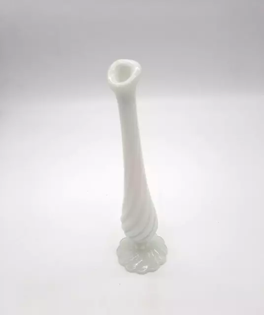 Vintage Fenton Milk Glass Bud Vase With Swirl Pattern Opalescent Base