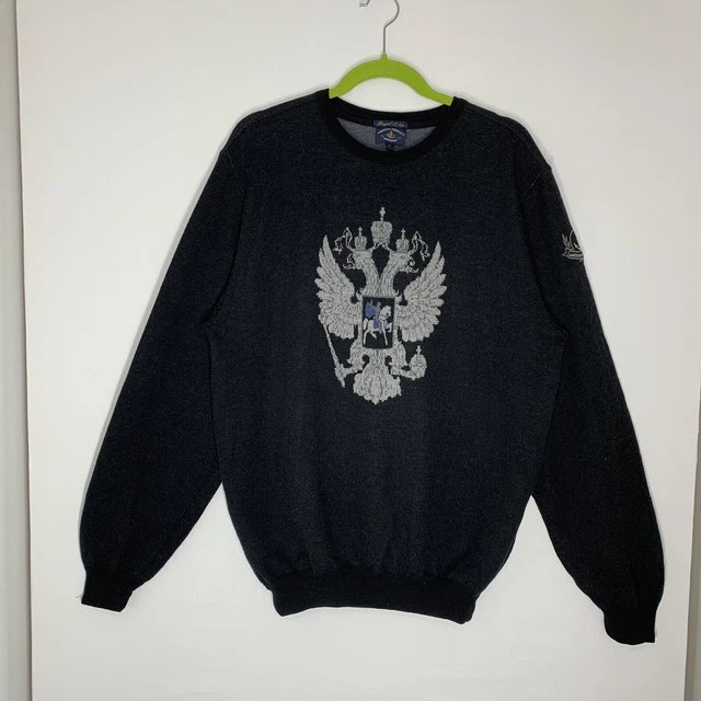 Amerigo Vespucci Jumper LARGE Grey Logo 100% Wool Pullover Sweater Long Sleeve