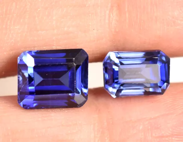 9.00Ct Naturel Ceylan Bleu Saphir Émeraude Certifié Paire De Pierres...