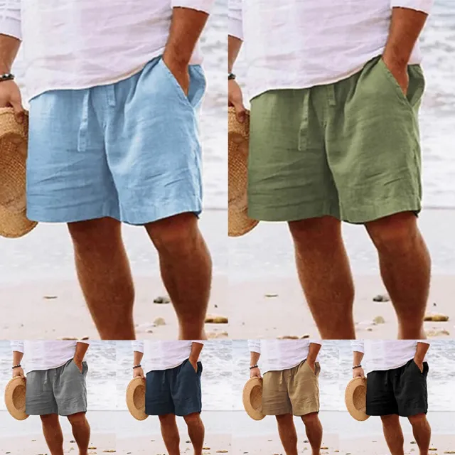 Men Pants Shorts Short Pants Bottom Hawaiian Linen Cotton Summer Beach