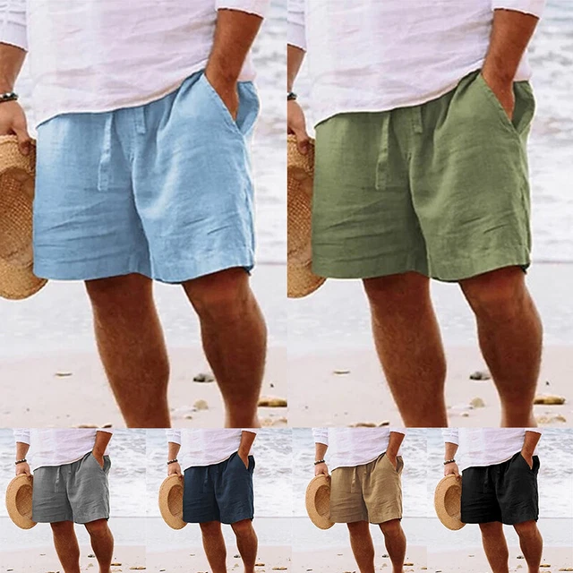 Men Pants Shorts Short Pants Bottom Hawaiian Linen Cotton Summer Beach