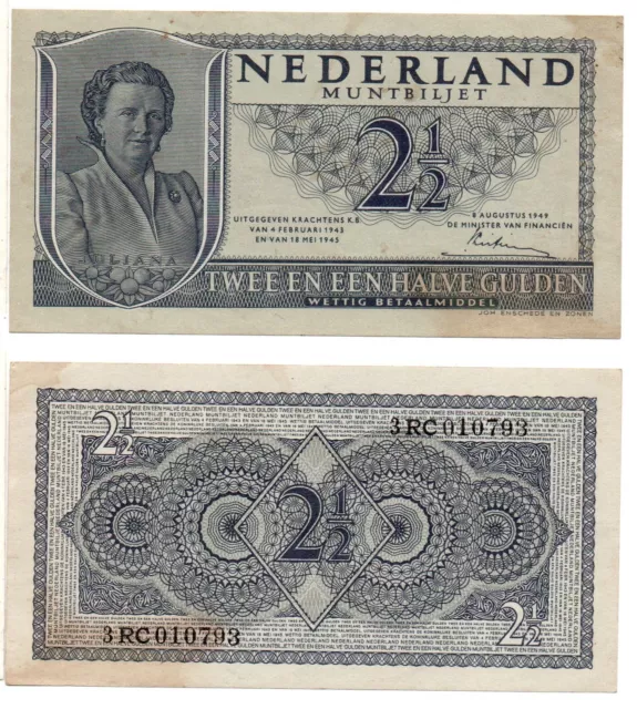 NETHERLANDS 2½ Gulden (08.08.1945) Pick 73, Extra Fine