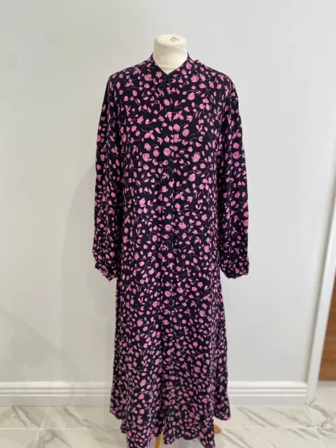 Arket Pink Abstract Floral Print Shirt Maxi Dress Size 40 UK 12-14