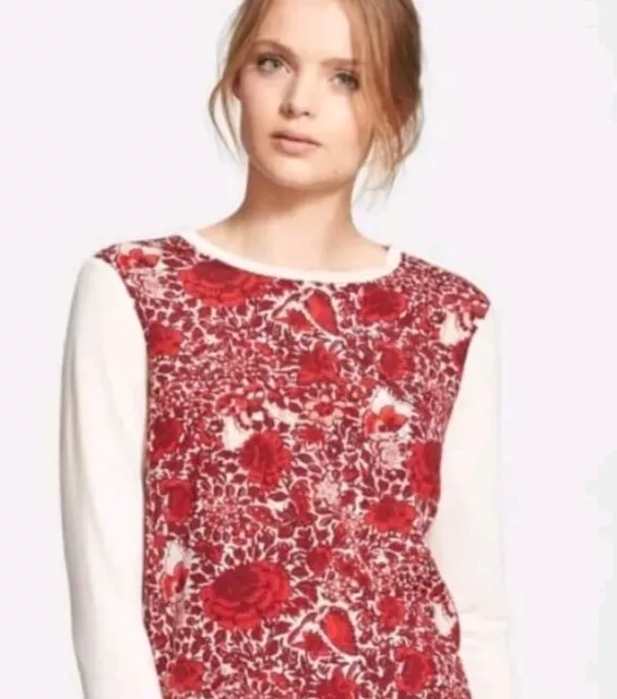 Tory Burch Red Roanan Kyoto Floral Top Size Large Soft Stretch Lightweight