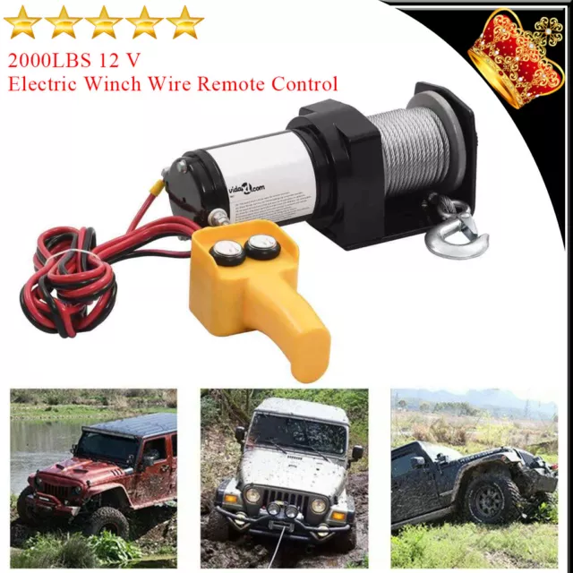 2000LBS Electric Winch Recovery Heavy Duty 12V Remote Control Rope Trailer Truck