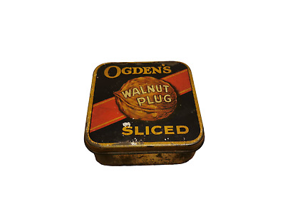 Antiguo tapón de nogal de lata de tabaco en rodajas de Ogden's