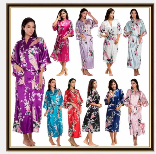 FLORAL SATIN ROBE Kimono Dressing Gown Vintage Wedding Bride Bridesmaid Party OZ