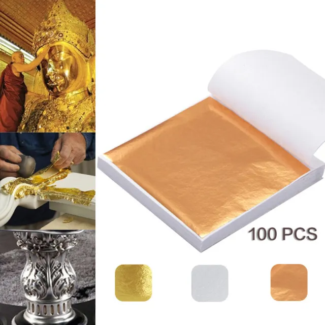 100pcs Art Design Paper Sheets Pure Shiny Gold Silver Rose gold Leaf for Gild-LN