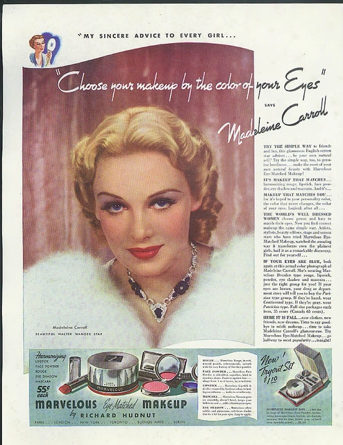 Madeleine Carroll for Richard Hudnut Marvelous Eye-Matched Makeup ad 1937