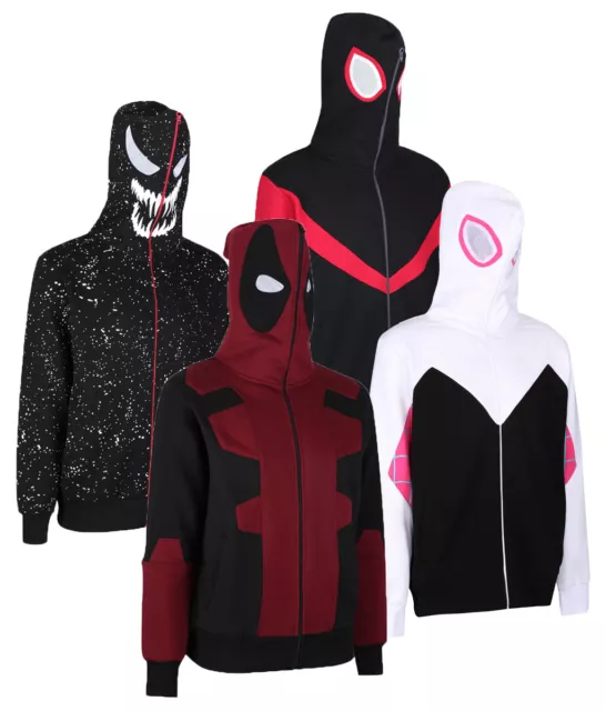 Miles Web Man Morales Spider Zip Hoodie Face Mask Kids Adults Costume Jumper