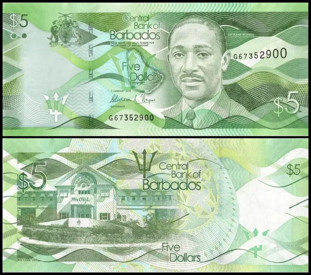 Barbados 5 Dollars, 2018, P-74c, UNC