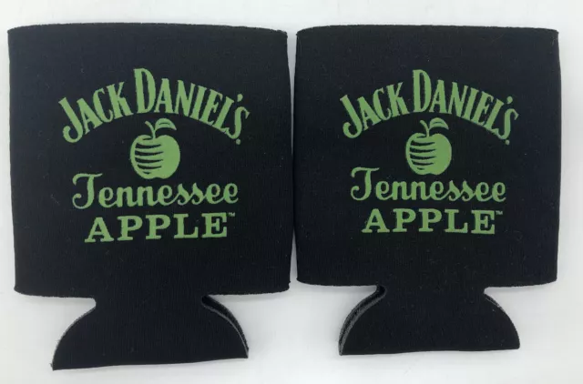 Lot 2 JACK DANIELS Tennessee Apple Can Beer Soda Koozie Pair Black Green Sleeve