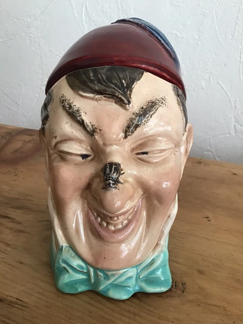 Ancien Pot À Tabac En Porcelaine Polychrome À Tête