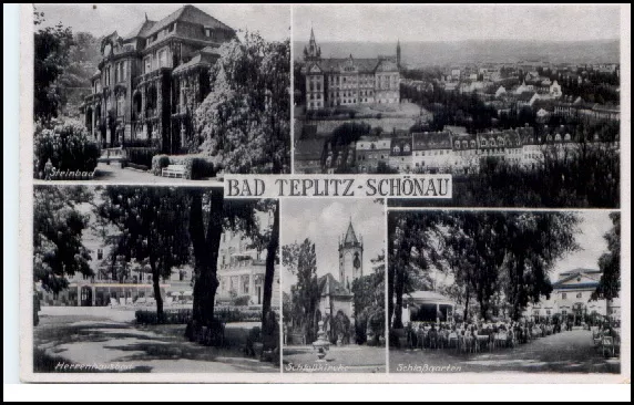 TEPLITZ SCHÖNAU Teplice Böhmen ~1940 Dt. Reich AK ua. Kirche Herrenhausbad uvm.
