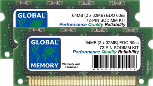 Kit Mémoire 2x SIMM 72 Broches 32MB EDO - 64MB Total - Sans Parité 60NS 5V - Pour Vieil Ordinateur