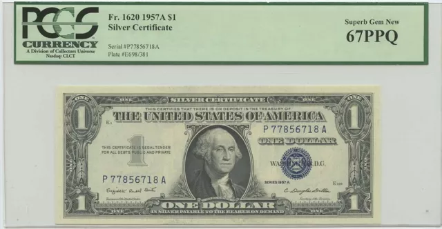 1957A $1 Silver Cert FR#1620 PCGS 67 Superb Gem New PPQ