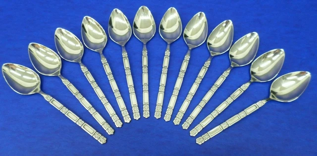 12 - Oneida Community MADRID No Black Accent Glossy Stainless Flatware TEASPOONS