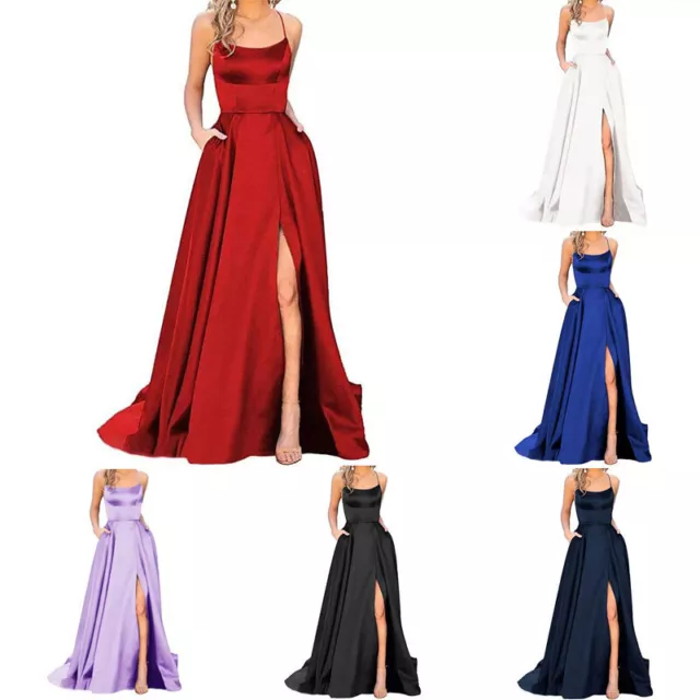 Women Formal Long Evening Ball Gown Party Prom Wedding Bridesmaid Dress Satin