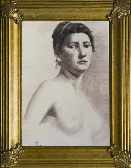 GRAND DESSIN PORTRAIT FEMME Théodore Haas (1861-1933). ALSACE-STRASBOURG