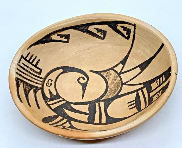 Hopi Indian Nampeyo Era Pottery Bowl Small Sikyatki Bird Brown & Black