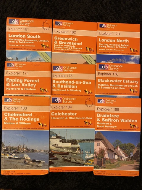 JOBLOT OF 9 Os Explorer Ordnance maps of LONDON & HOME COUNTIESsee ...