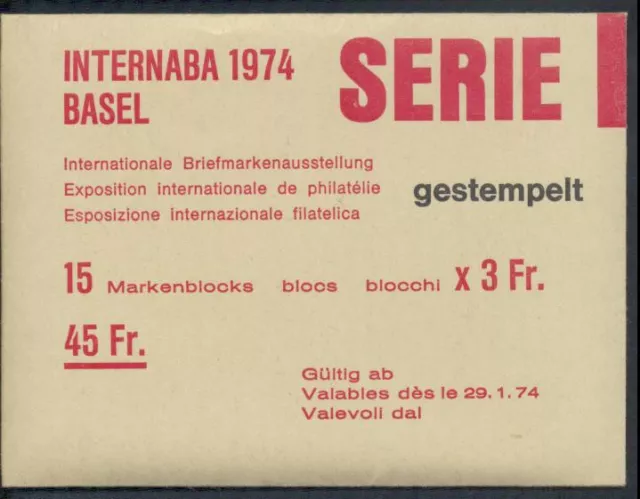 Schweiz Block 22 Ersttagsstempel komplette Serie Nummern 1-15 in PTT-Umschlag