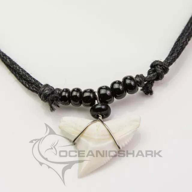 Bull shark tooth necklace black blown glass seed bead c72