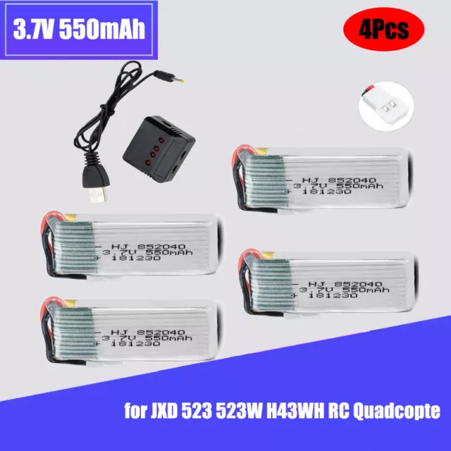 4x 3.7V 550mAh Lipo Battery With USB Charger for JXD 523 523W H43WH RC Quadcopte