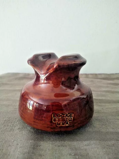 Antique Porcelain Electrical Insulator, Locke Model 8881, Glazed Brown