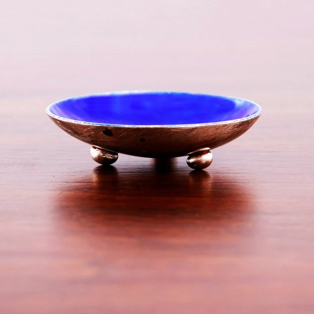 American Mid-Century Modern Sterling Silver & Enamel Ball Footed Salt Cellar