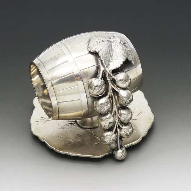Canadian Silver Plate Figural Napkin Ring 1901 Wine Barrel 2 1/4 in Tall